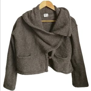 ARMANI COLLECTION Beige Boiled Wool Cropped Shawl Collar Knitted Cardigan Large